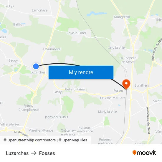 Luzarches to Fosses map