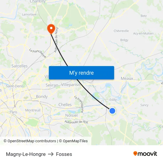 Magny-Le-Hongre to Fosses map