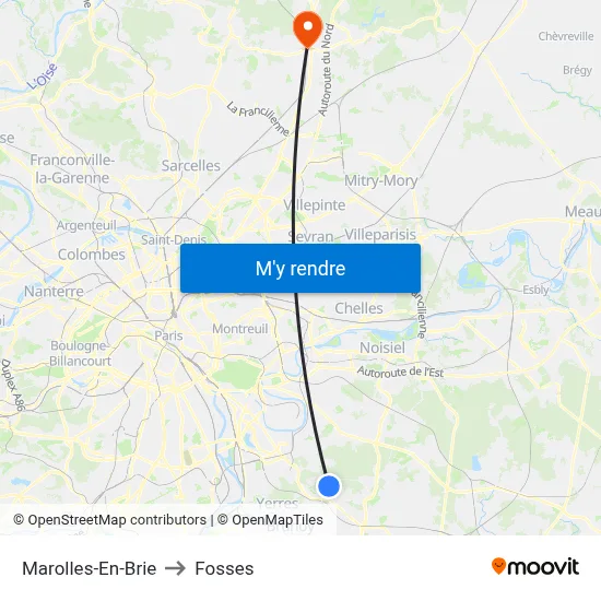 Marolles-En-Brie to Fosses map
