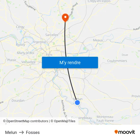 Melun to Fosses map