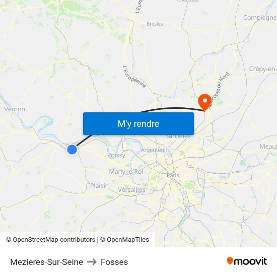 Mezieres-Sur-Seine to Fosses map