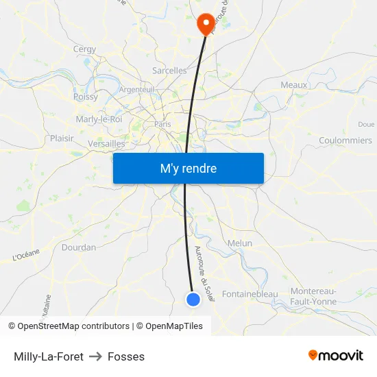 Milly-La-Foret to Fosses map