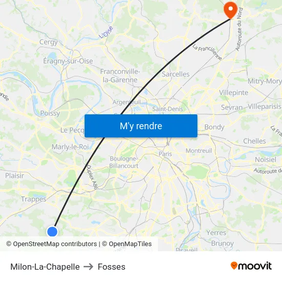 Milon-La-Chapelle to Fosses map