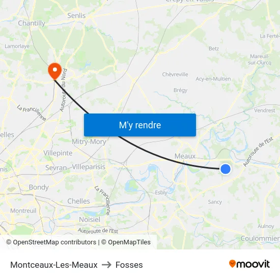 Montceaux-Les-Meaux to Fosses map