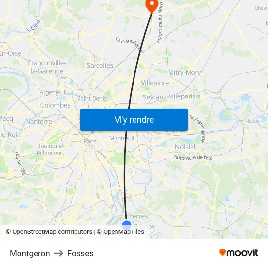 Montgeron to Fosses map