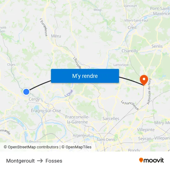 Montgeroult to Fosses map