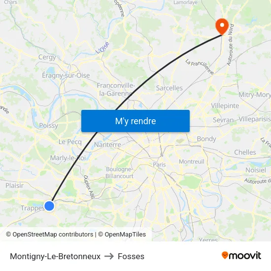 Montigny-Le-Bretonneux to Fosses map