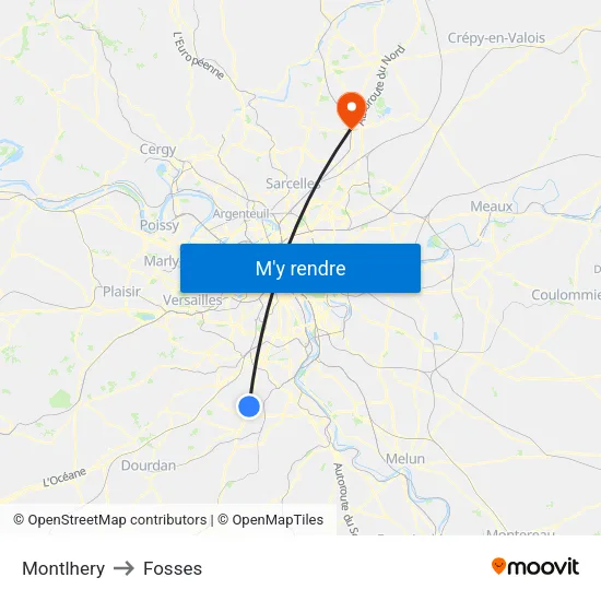 Montlhery to Fosses map