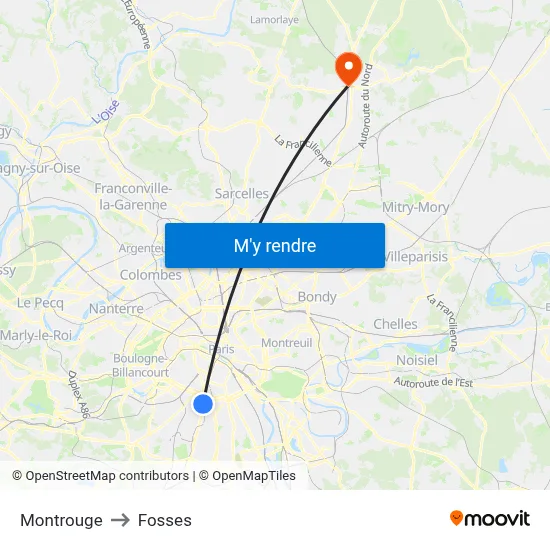 Montrouge to Fosses map