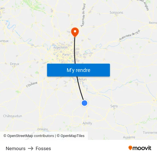 Nemours to Fosses map