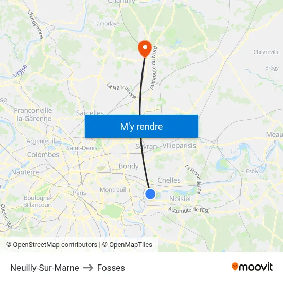 Neuilly-Sur-Marne to Fosses map