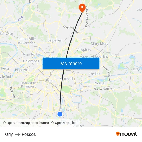 Orly to Fosses map