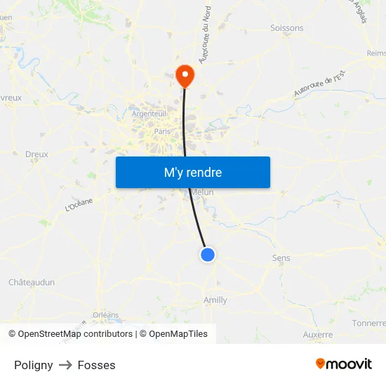 Poligny to Fosses map
