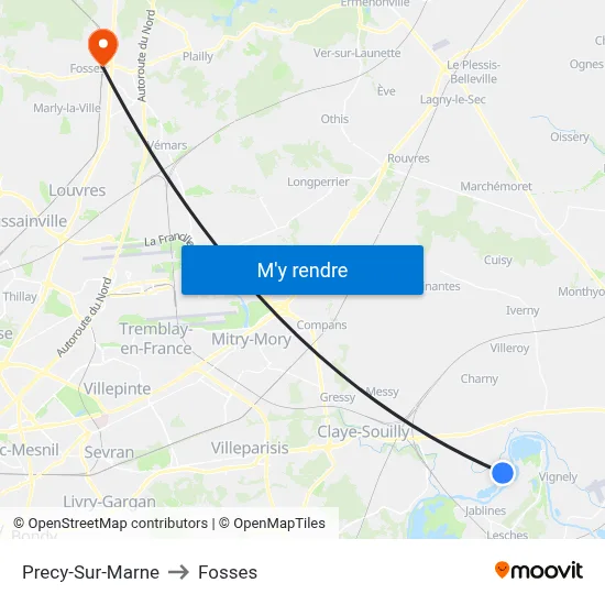 Precy-Sur-Marne to Fosses map