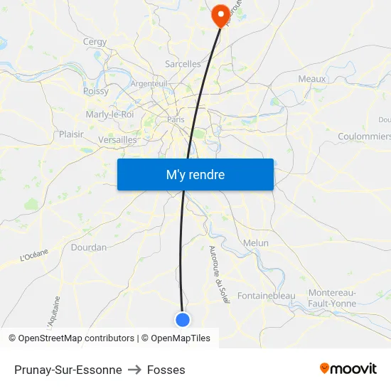 Prunay-Sur-Essonne to Fosses map