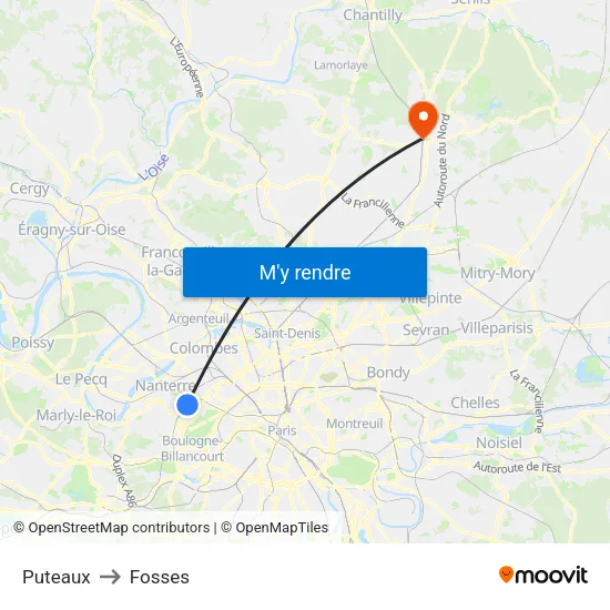 Puteaux to Fosses map