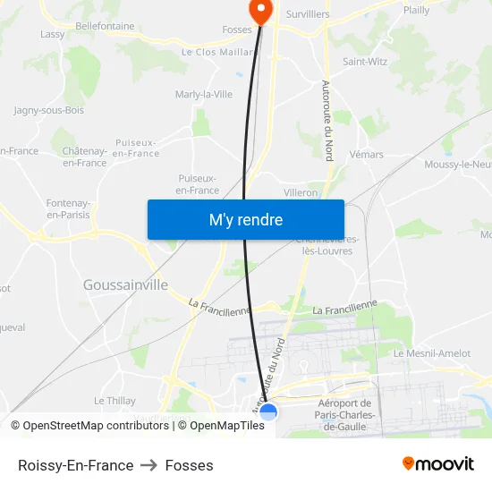 Roissy-En-France to Fosses map