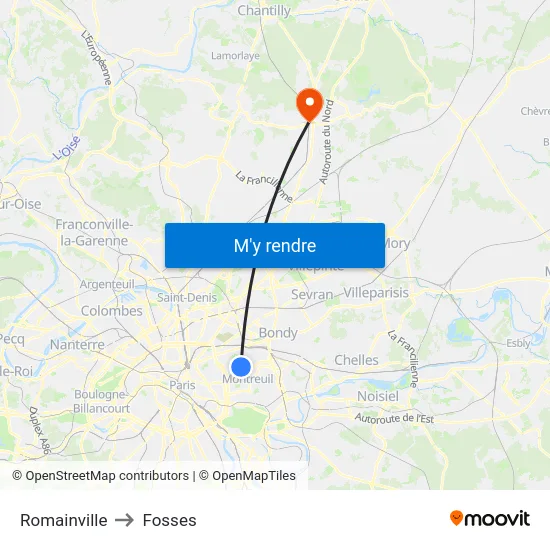 Romainville to Fosses map