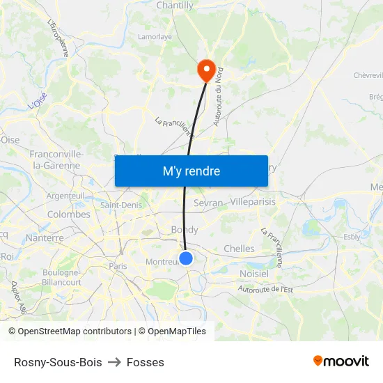 Rosny-Sous-Bois to Fosses map