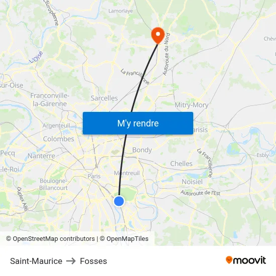 Saint-Maurice to Fosses map