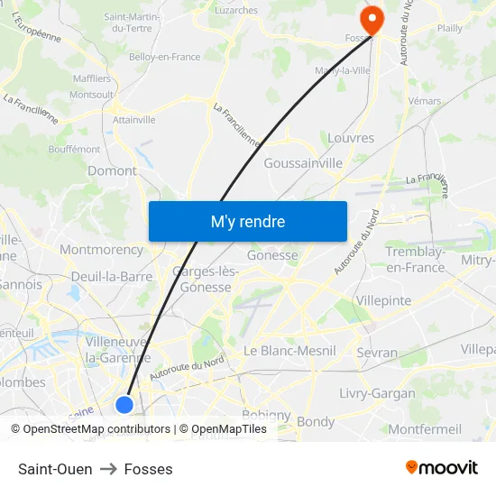 Saint-Ouen to Fosses map