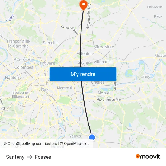 Santeny to Fosses map