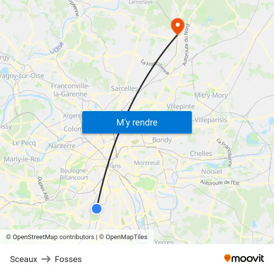 Sceaux to Fosses map