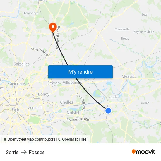 Serris to Fosses map