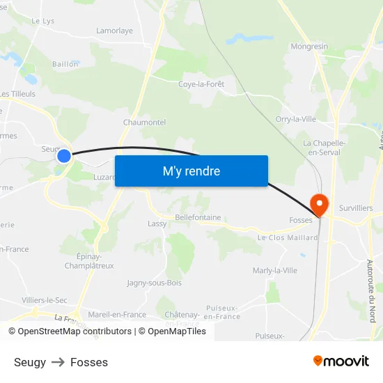Seugy to Fosses map