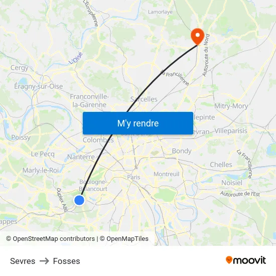 Sevres to Fosses map