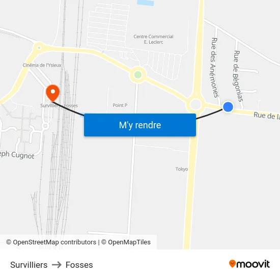 Survilliers to Fosses map