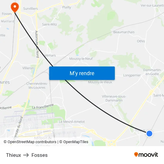 Thieux to Fosses map