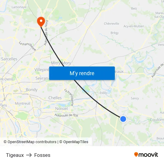 Tigeaux to Fosses map