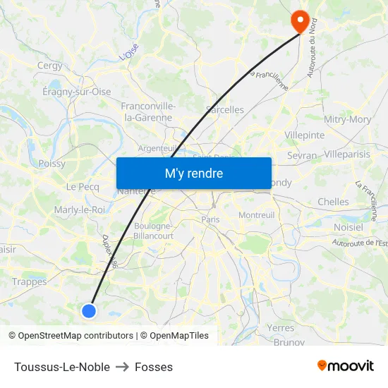 Toussus-Le-Noble to Fosses map