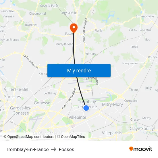 Tremblay-En-France to Fosses map