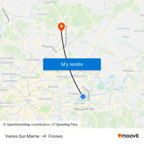 Vaires-Sur-Marne to Fosses map