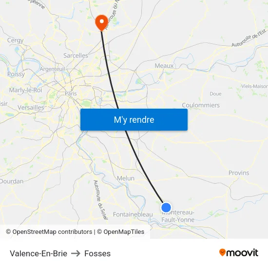 Valence-En-Brie to Fosses map