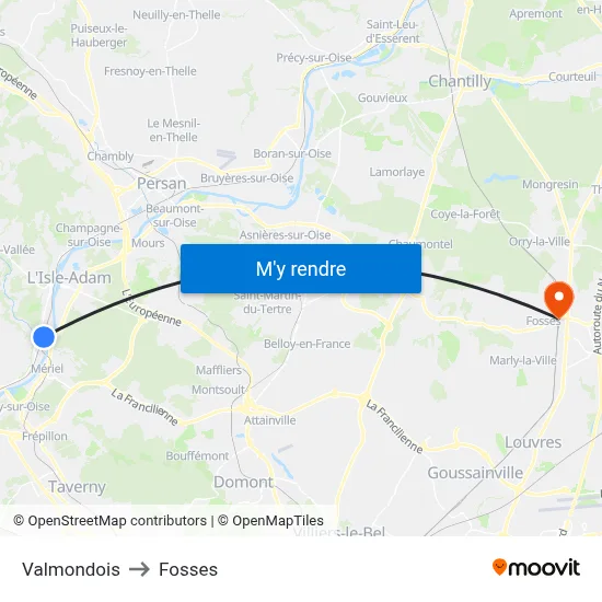 Valmondois to Fosses map