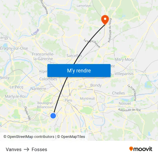 Vanves to Fosses map