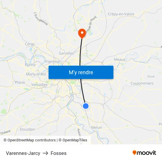 Varennes-Jarcy to Fosses map