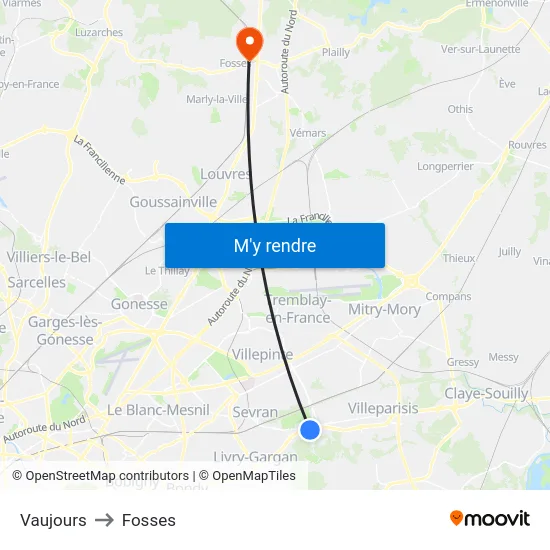 Vaujours to Fosses map