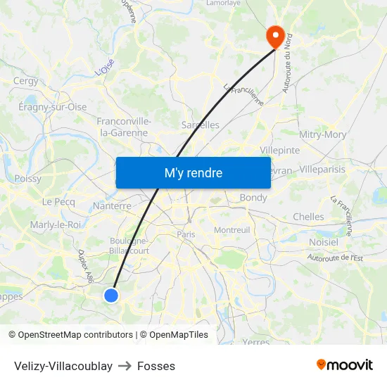 Velizy-Villacoublay to Fosses map
