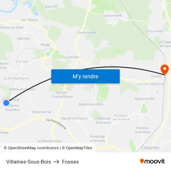 Villaines-Sous-Bois to Fosses map