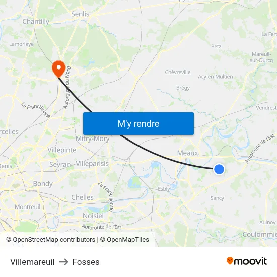 Villemareuil to Fosses map