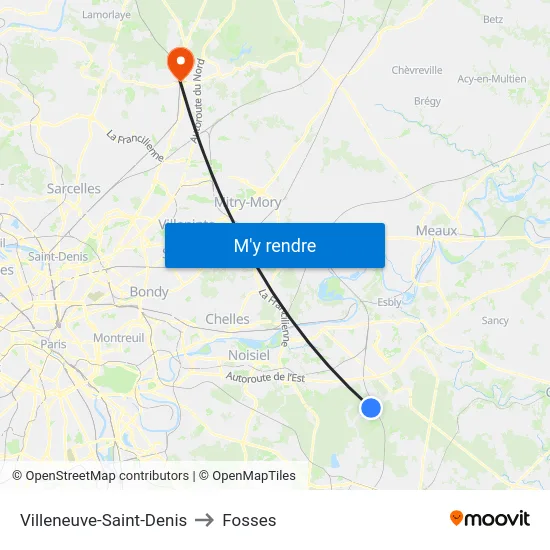 Villeneuve-Saint-Denis to Fosses map