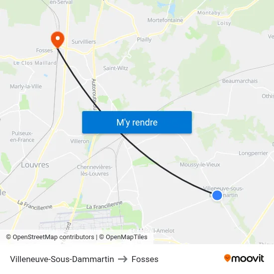 Villeneuve-Sous-Dammartin to Fosses map