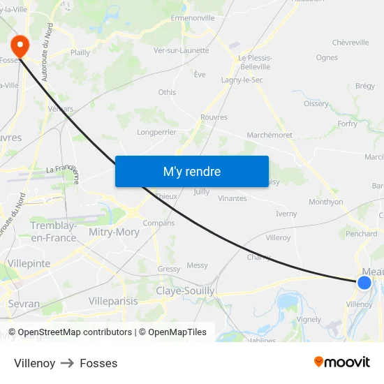 Villenoy to Fosses map