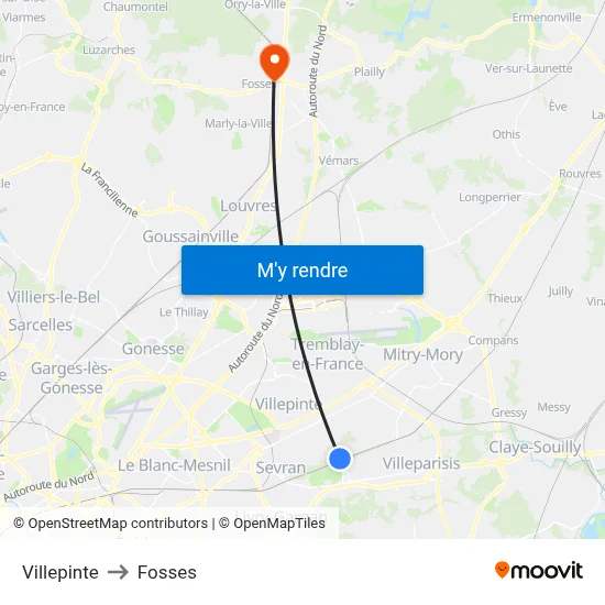 Villepinte to Fosses map