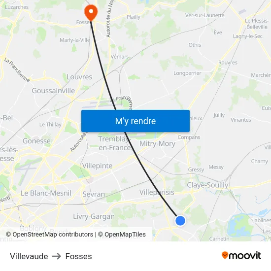 Villevaude to Fosses map