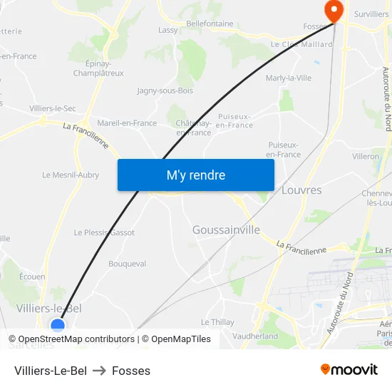 Villiers-Le-Bel to Fosses map